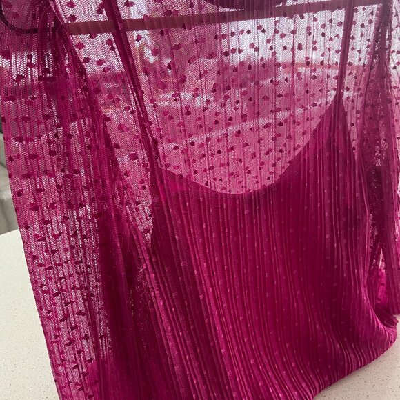 Classy Polka Dot EXPRESS Women's Top w/Camisole, Large Size Pink Mesh Dressy Top - Picture 7 of 15